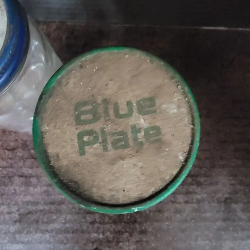 Vintage Blue Plate Real Mayonnaise Jars 4.5 Inches Lot of 2 Blue Green Lids